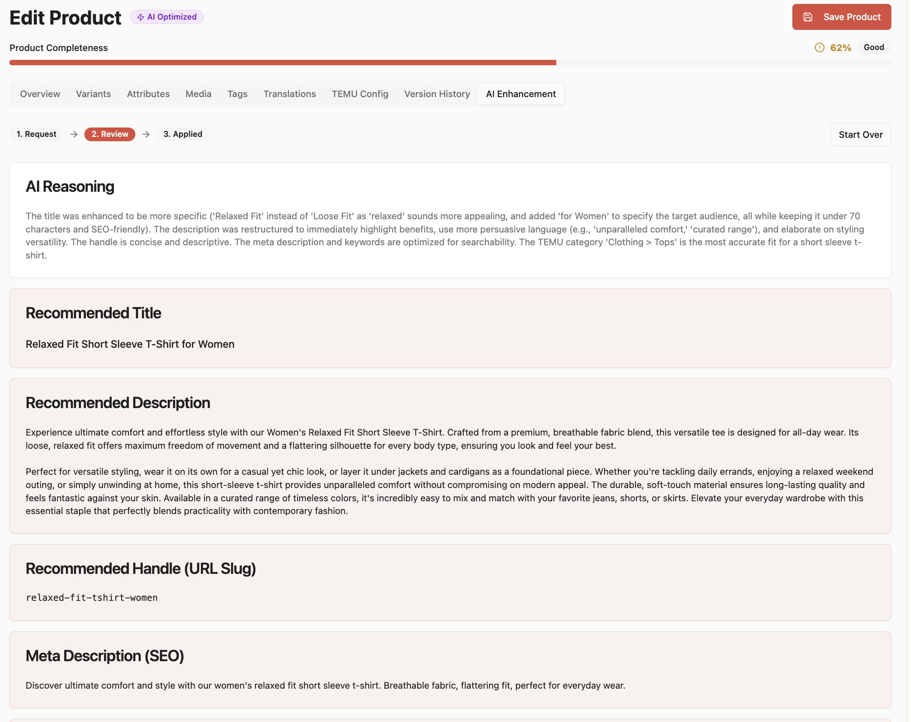 AI Enhancement with reasoning and recommendations
