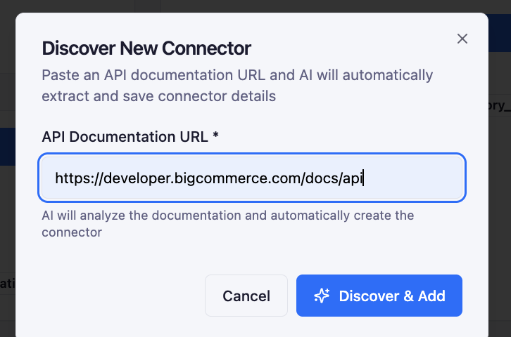 Connector Discovery - AI analyzes API documentation to create custom connectors