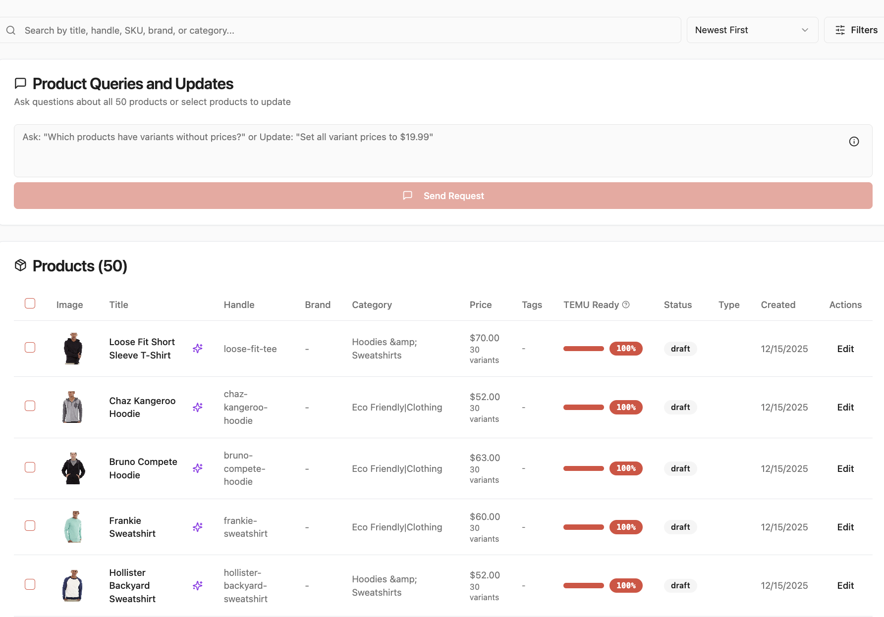 Product Catalog with natural language queries